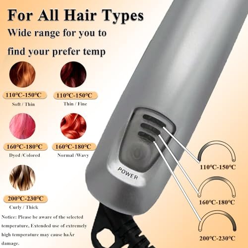 2-in-1 Hair Straightener and Curler with Auto-Off, 3 Adjustable Heat Levels, Rotating Roller Curling Wand - Silver Avelisse