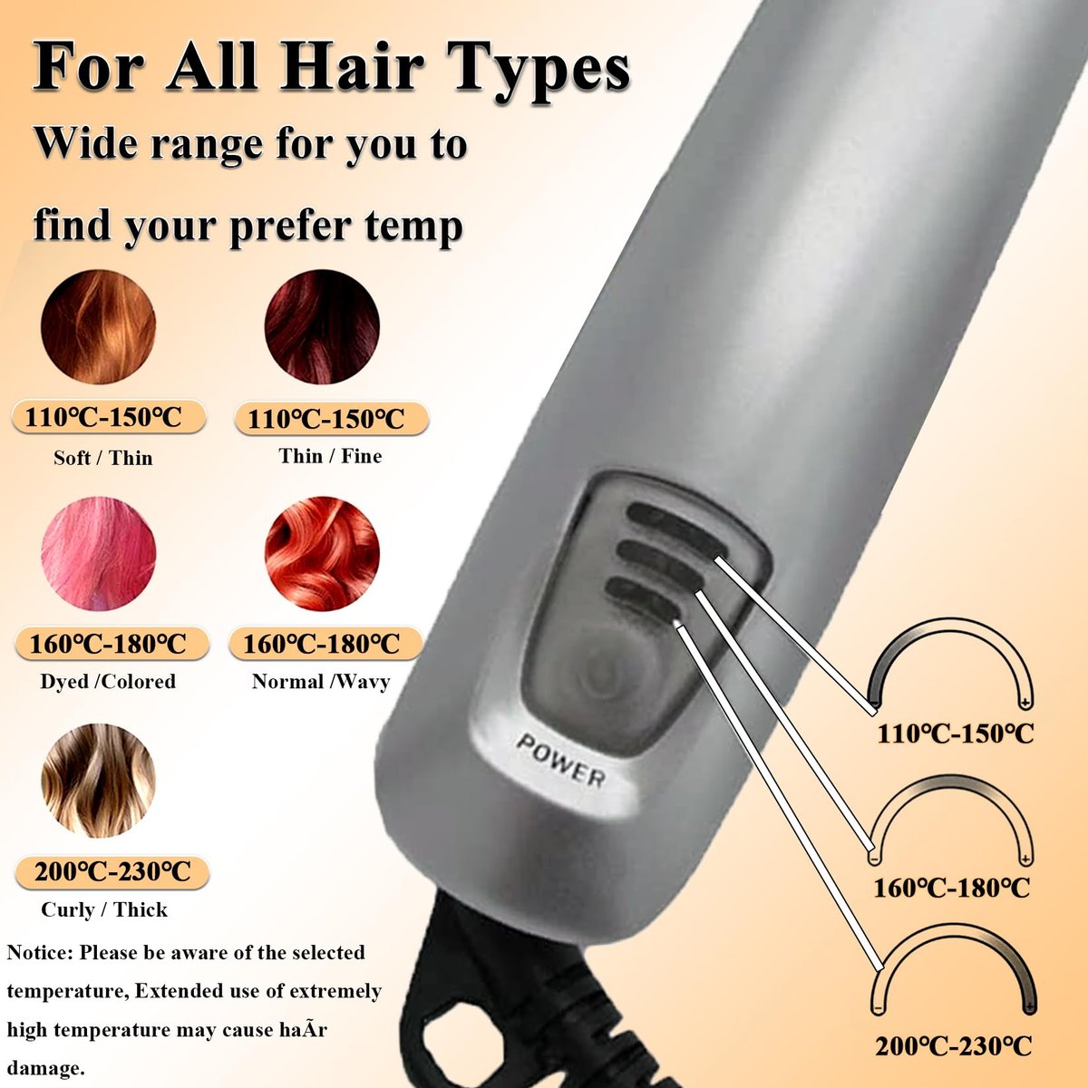 2-in-1 Hair Straightener and Curler with Auto-Off, 3 Adjustable Heat Levels, Rotating Roller Curling Wand - Silver Avelisse