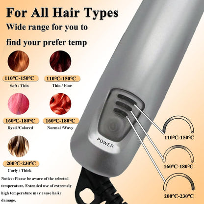 2-in-1 Hair Straightener and Curler with Auto-Off, 3 Adjustable Heat Levels, Rotating Roller Curling Wand - Silver Avelisse