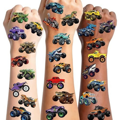 96 PCS Monster Truck Temporary Tattoos for Kids – Pre-Cut Racing Car Tattoo Stickers, Fun Body Art, Party Favors & Gift Bag Stuffers