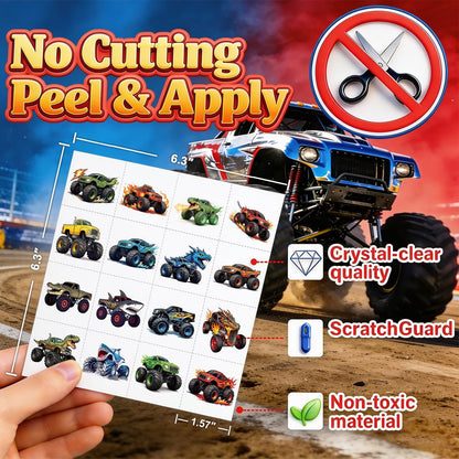 96 PCS Monster Truck Temporary Tattoos for Kids – Pre-Cut Racing Car Tattoo Stickers, Fun Body Art, Party Favors & Gift Bag Stuffers