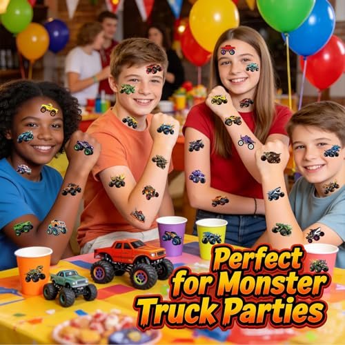 96 PCS Monster Truck Temporary Tattoos for Kids – Pre-Cut Racing Car Tattoo Stickers, Fun Body Art, Party Favors & Gift Bag Stuffers - görsel 5