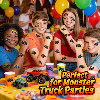96 PCS Monster Truck Temporary Tattoos for Kids – Pre-Cut Racing Car Tattoo Stickers, Fun Body Art, Party Favors & Gift Bag Stuffers