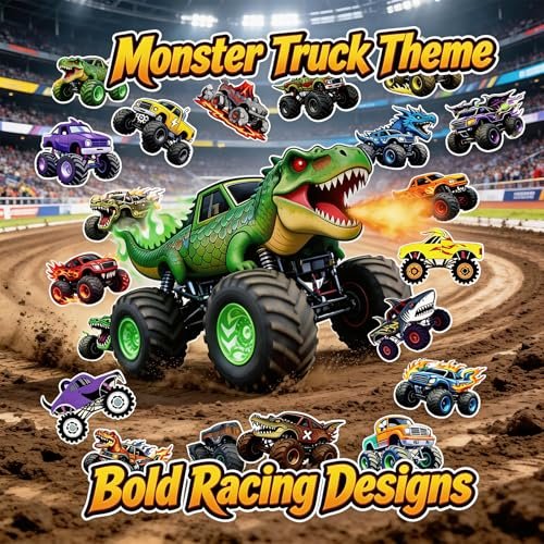 96 PCS Monster Truck Temporary Tattoos for Kids – Pre-Cut Racing Car Tattoo Stickers, Fun Body Art, Party Favors & Gift Bag Stuffers - görsel 3