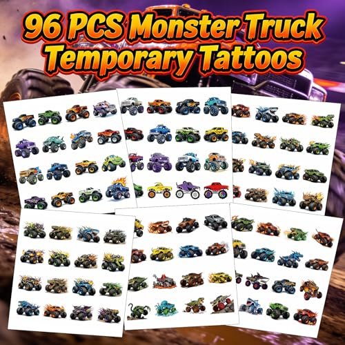 96 PCS Monster Truck Temporary Tattoos for Kids – Pre-Cut Racing Car Tattoo Stickers, Fun Body Art, Party Favors & Gift Bag Stuffers - görsel 11