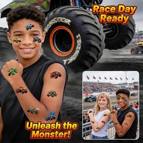 96 PCS Monster Truck Temporary Tattoos for Kids – Pre-Cut Racing Car Tattoo Stickers, Fun Body Art, Party Favors & Gift Bag Stuffers - görsel 9