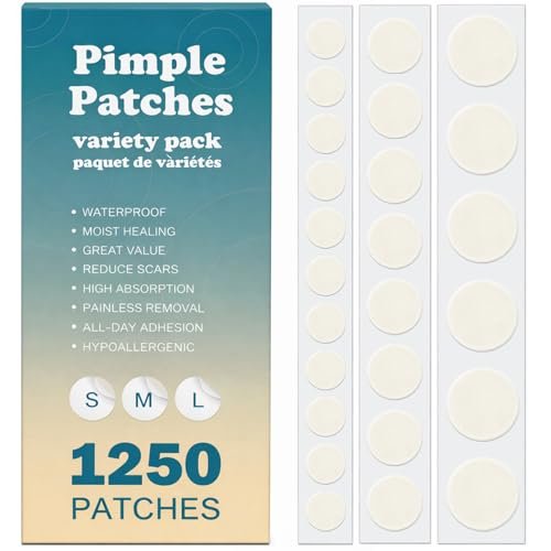 TKGOU Pimple Patches for Face - 1250 Counts 3 Size Acne Patches, Hydrocolloid Spot Stickers for All Skin Types - Invisible Zit Patches to Shrink Blemishes & Breakouts - görsel 2