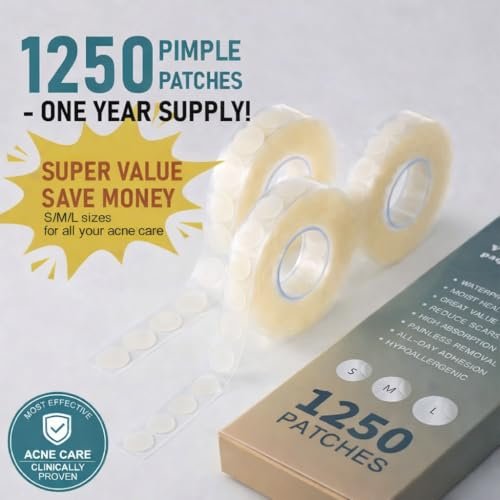 TKGOU Pimple Patches for Face - 1250 Counts 3 Size Acne Patches, Hydrocolloid Spot Stickers for All Skin Types - Invisible Zit Patches to Shrink Blemishes & Breakouts - görsel 4