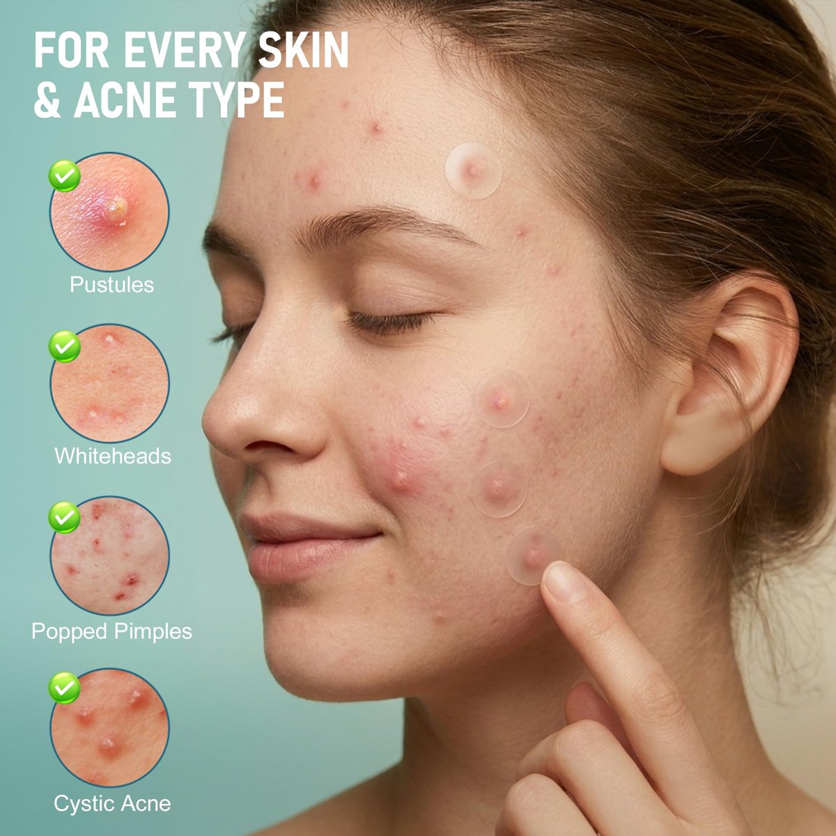 TKGOU Pimple Patches for Face - 1250 Counts 3 Size Acne Patches, Hydrocolloid Spot Stickers for All Skin Types - Invisible Zit Patches to Shrink Blemishes & Breakouts - görsel 9