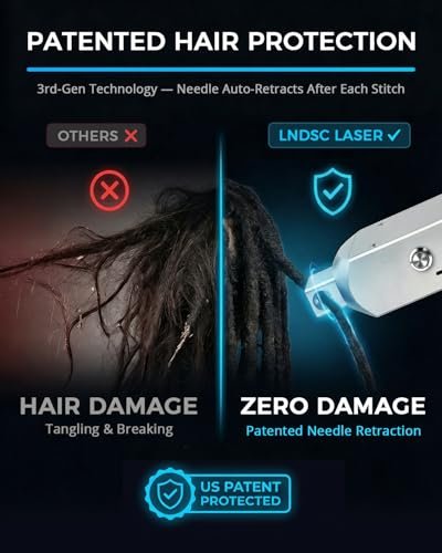3rd-Gen Dreadlock Machine - Patented Needle Retraction, Handheld Instant Loc Tool, Lightweight Aluminum Body, 6 Braiding Heads, Tangle Resistant for Salon & Home Use (Silver) Avelisse