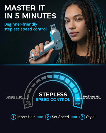 3rd-Gen Dreadlock Machine - Patented Needle Retraction, Handheld Instant Loc Tool, Lightweight Aluminum Body, 6 Braiding Heads, Tangle Resistant for Salon & Home Use (Silver) Avelisse