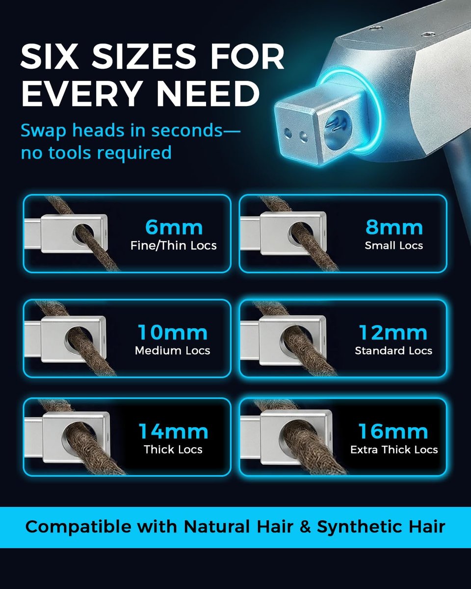 3rd-Gen Dreadlock Machine - Patented Needle Retraction, Handheld Instant Loc Tool, Lightweight Aluminum Body, 6 Braiding Heads, Tangle Resistant for Salon & Home Use (Silver) Avelisse