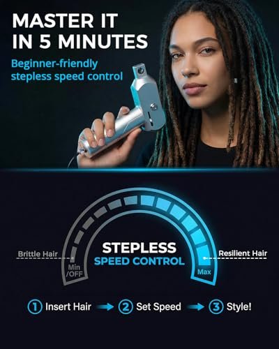 3rd-Gen Dreadlock Machine - Patented Needle Retraction, Handheld Instant Loc Tool, Lightweight Aluminum Body, 6 Braiding Heads, Tangle Resistant for Salon & Home Use (Silver) Avelisse