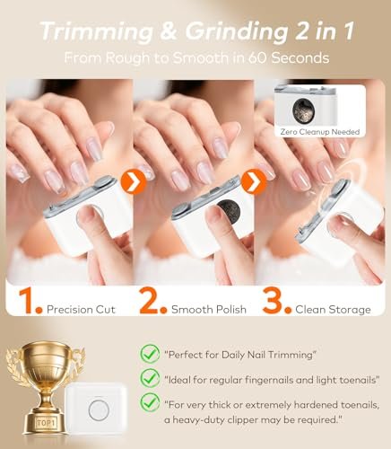 Whoalty Electric Nail Clipper - Automatic Nail Trimmer for Toe & Finger Nails with Dual-Blade Precision, Ultra-Quiet & Safe Electric Nail File with LED Light, 2-in-1 Trimmer & Grind for Seniors and Baby, White Avelisse