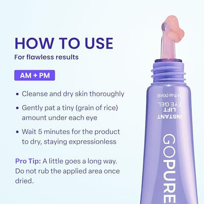 goPure Instant Lift Eye Gel – Anti-Aging Eye Cream for Puffiness, Dark Circles & Wrinkles with Collagen Targeting Biotech Brightener for Men & Women Avelisse