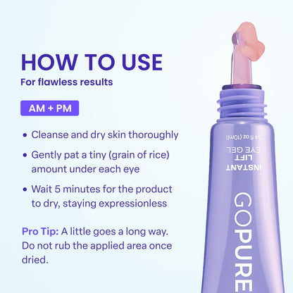 goPure Instant Lift Eye Gel – Anti-Aging Eye Cream for Puffiness, Dark Circles & Wrinkles with Collagen Targeting Biotech Brightener for Men & Women Avelisse