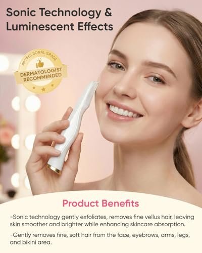 CEVEK Sonic Dermaplane Tool - Electric Facial Hair Remover & Eyebrow Trimmer for Women, 3-Speed Adjustable with 8 Replacement Blades, Exfoliating Face Razor for Peach Fuzz & Dead Skin (White) Avelisse