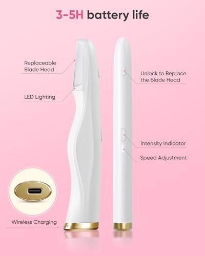 CEVEK Sonic Dermaplane Tool - Electric Facial Hair Remover & Eyebrow Trimmer for Women, 3-Speed Adjustable with 8 Replacement Blades, Exfoliating Face Razor for Peach Fuzz & Dead Skin (White) Avelisse