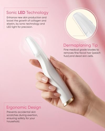 CEVEK Sonic Dermaplane Tool - Electric Facial Hair Remover & Eyebrow Trimmer for Women, 3-Speed Adjustable with 8 Replacement Blades, Exfoliating Face Razor for Peach Fuzz & Dead Skin (White) Avelisse
