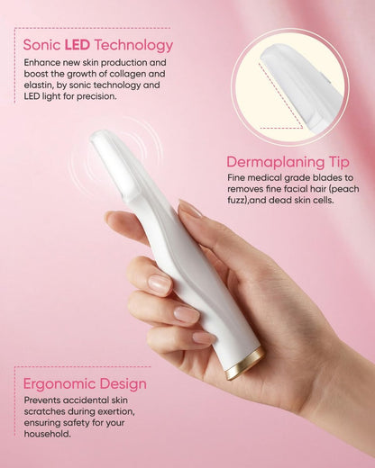 CEVEK Sonic Dermaplane Tool - Electric Facial Hair Remover & Eyebrow Trimmer for Women, 3-Speed Adjustable with 8 Replacement Blades, Exfoliating Face Razor for Peach Fuzz & Dead Skin (White) Avelisse