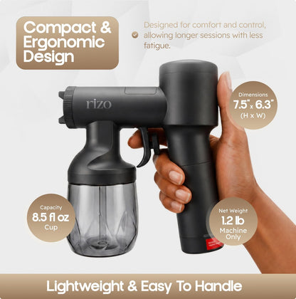 RIZO Cordless Spray Tan Machine Kit - Portable Rechargeable Airbrush Tanning Gun for Home & Professional Use, Precise Mist Control, Easy Clean, Natural Bronze Results Avelisse