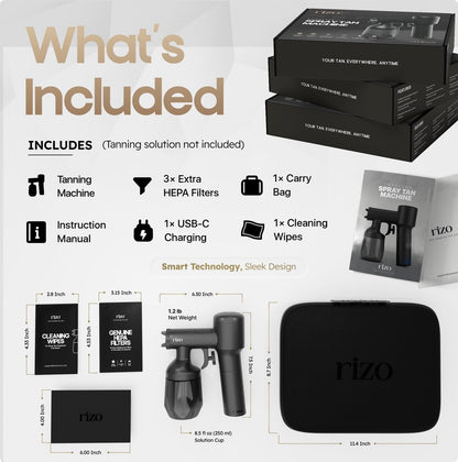 RIZO Cordless Spray Tan Machine Kit - Portable Rechargeable Airbrush Tanning Gun for Home & Professional Use, Precise Mist Control, Easy Clean, Natural Bronze Results Avelisse