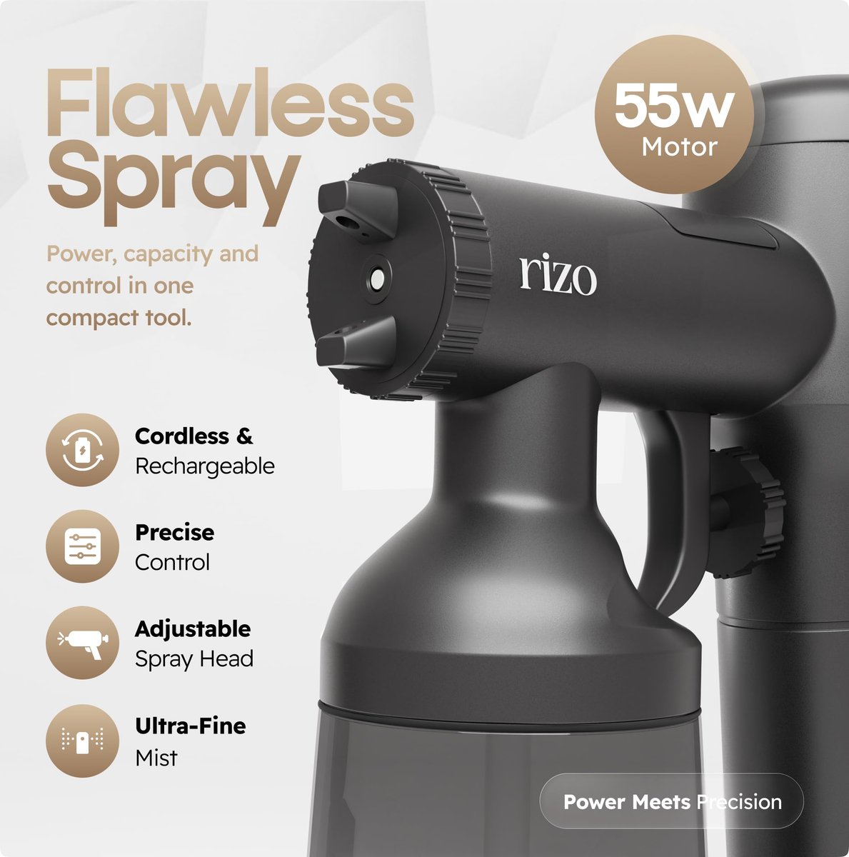 RIZO Cordless Spray Tan Machine Kit - Portable Rechargeable Airbrush Tanning Gun for Home & Professional Use, Precise Mist Control, Easy Clean, Natural Bronze Results Avelisse