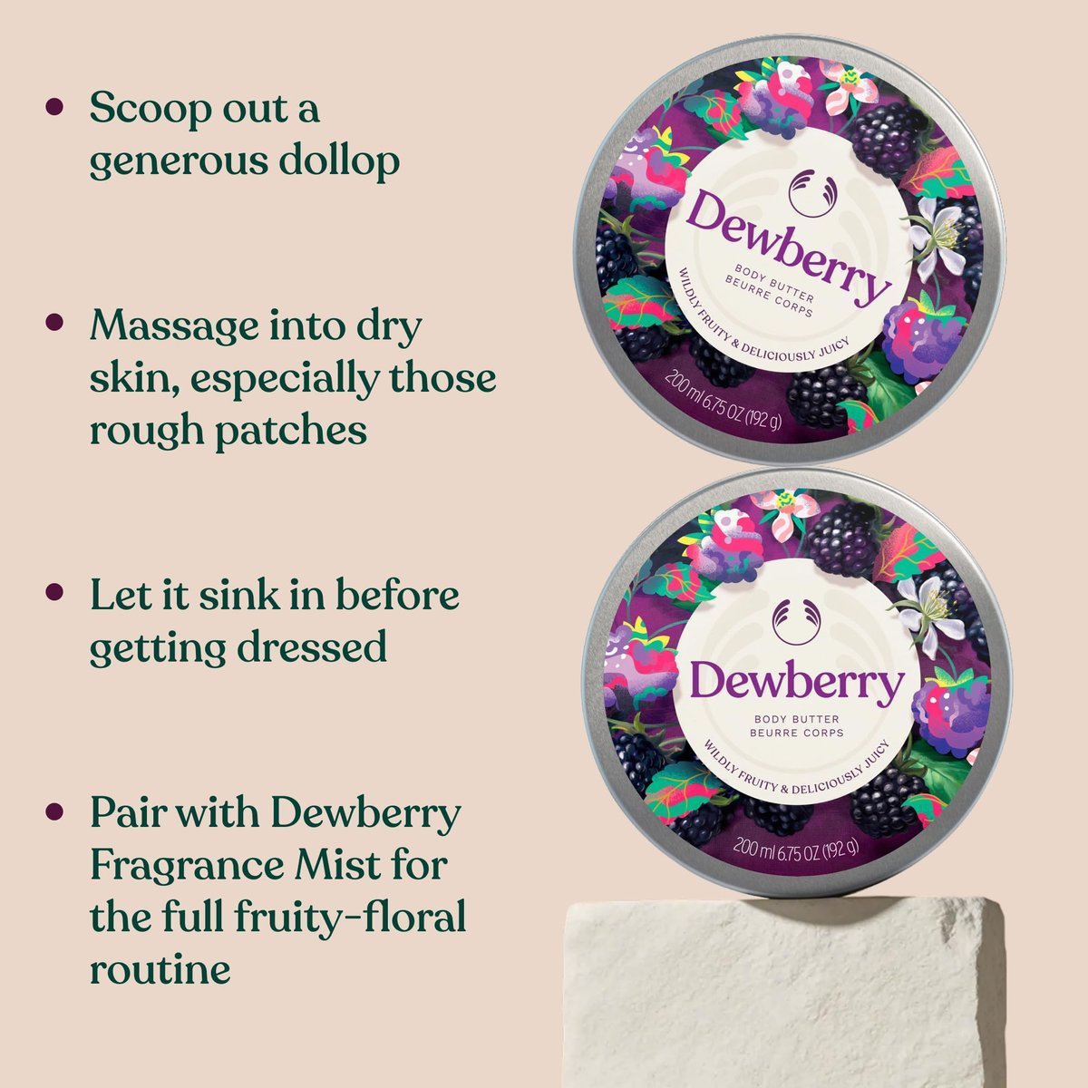 The Body Shop Dewberry Body Butter – 96hr Hydration with Rich Shea Butter for Dry Skin, Fruity Floral Scent, Vegan, 50 ml Avelisse