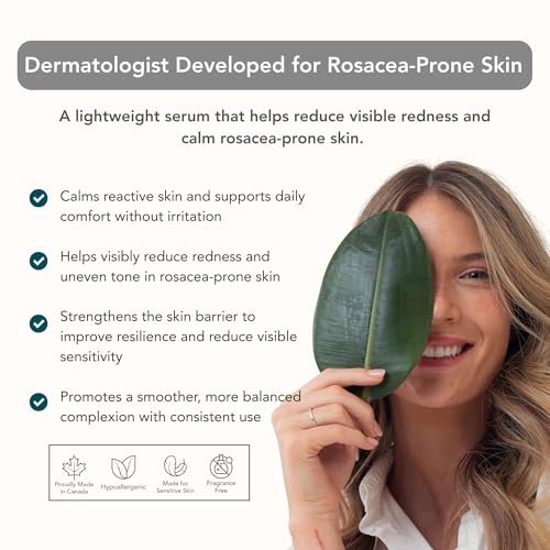 Riversol Rosacea Treatment for Face | Anti-Redness Serum for Sensitive Skin | Calming Redness Relief | Vitamin C & E | Anti-Aging Formula | Fragrance Free | Dermatologist Developed | Made in Canada Avelisse