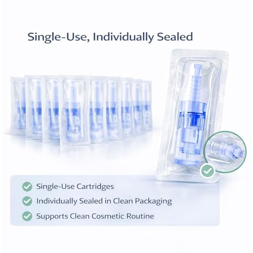 12 Pin Microneedling Replacement Cartridges – 0.25 mm Cosmetic Length, Bayonet-Fit, Compatible with A6 N2 M5 M7 Pens, Home Beauty Use – 10 Pack Avelisse