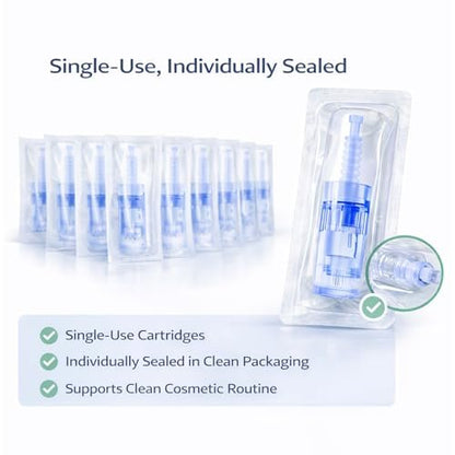 12 Pin Microneedling Replacement Cartridges – 0.25 mm Cosmetic Length, Bayonet-Fit, Compatible with A6 N2 M5 M7 Pens, Home Beauty Use – 10 Pack Avelisse