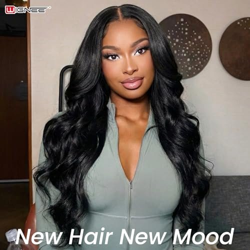 WIGNEE Yaki Curly V Part Wig 26 Inch - Glueless Synthetic Half Wig with Flip Curls for Black Women (Natural Black) Avelisse