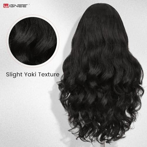 WIGNEE Yaki Curly V Part Wig 26 Inch - Glueless Synthetic Half Wig with Flip Curls for Black Women (Natural Black) Avelisse