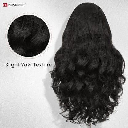 WIGNEE Yaki Curly V Part Wig 26 Inch - Glueless Synthetic Half Wig with Flip Curls for Black Women (Natural Black) Avelisse