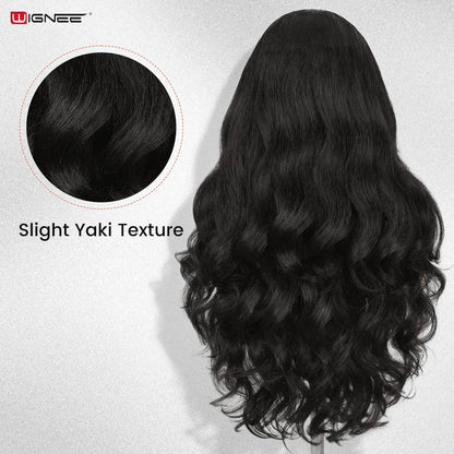 WIGNEE Yaki Curly V Part Wig 26 Inch - Glueless Synthetic Half Wig with Flip Curls for Black Women (Natural Black) Avelisse