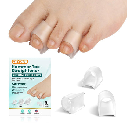 CEYOME Hammer Toe Straighteners for Women & Men – 8 Pack Toe Splints for Bent, Claw & Curled Toes – Gel Toe Corrector Supports Alignment for Walking, Standing, Running – 3 Sizes (S/M/L)