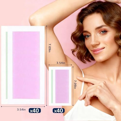 84-Piece Wax Strips for Face Hair Removal - Complete Body Waxing Kit for Women with 40 Body + 40 Facial Wax Strips & 4 Calming Oil Wipes Avelisse
