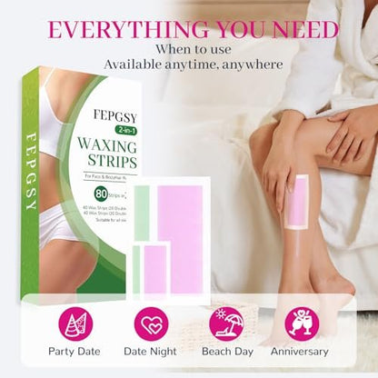 84-Piece Wax Strips for Face Hair Removal - Complete Body Waxing Kit for Women with 40 Body + 40 Facial Wax Strips & 4 Calming Oil Wipes Avelisse
