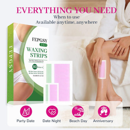 84-Piece Wax Strips for Face Hair Removal - Complete Body Waxing Kit for Women with 40 Body + 40 Facial Wax Strips & 4 Calming Oil Wipes Avelisse