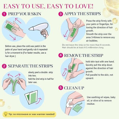 84-Piece Wax Strips for Face Hair Removal - Complete Body Waxing Kit for Women with 40 Body + 40 Facial Wax Strips & 4 Calming Oil Wipes Avelisse