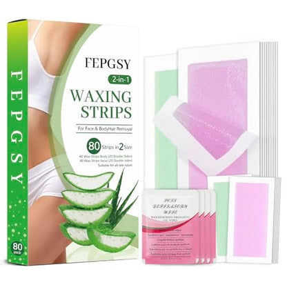 84-Piece Wax Strips for Face Hair Removal - Complete Body Waxing Kit for Women with 40 Body + 40 Facial Wax Strips & 4 Calming Oil Wipes Avelisse