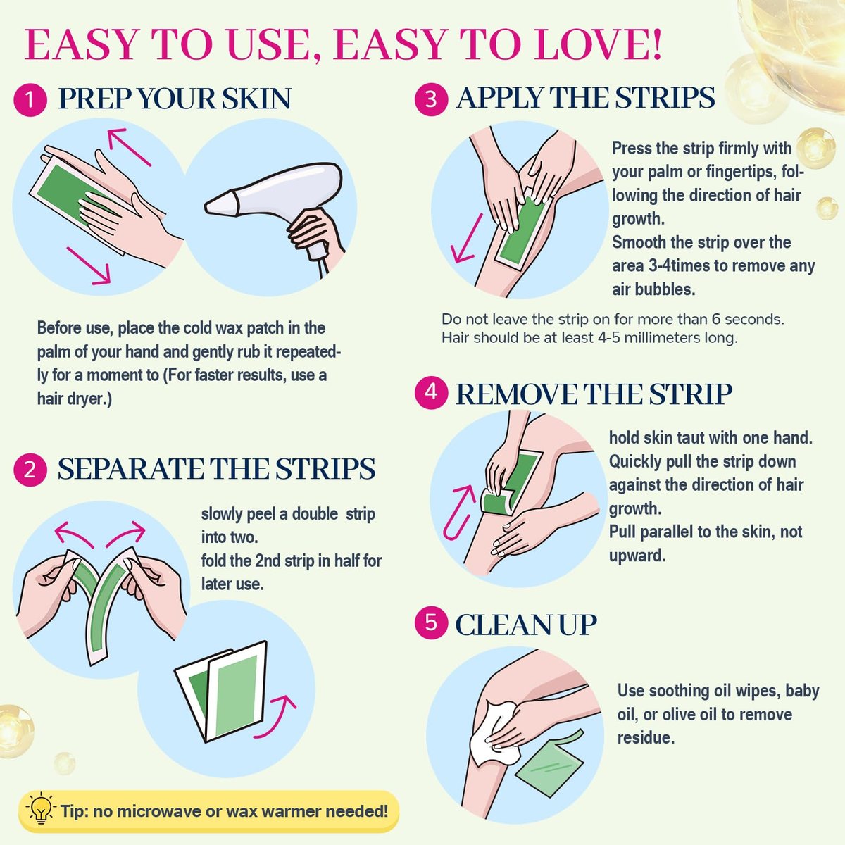 84-Piece Wax Strips for Face Hair Removal - Complete Body Waxing Kit for Women with 40 Body + 40 Facial Wax Strips & 4 Calming Oil Wipes Avelisse