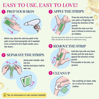 84-Piece Wax Strips for Face Hair Removal - Complete Body Waxing Kit for Women with 40 Body + 40 Facial Wax Strips & 4 Calming Oil Wipes Avelisse