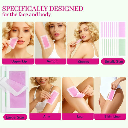 84-Piece Wax Strips for Face Hair Removal - Complete Body Waxing Kit for Women with 40 Body + 40 Facial Wax Strips & 4 Calming Oil Wipes Avelisse
