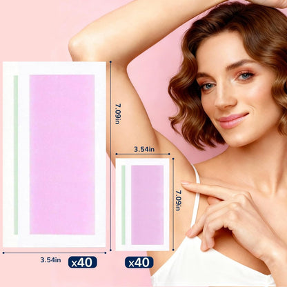 84-Piece Wax Strips for Face Hair Removal - Complete Body Waxing Kit for Women with 40 Body + 40 Facial Wax Strips & 4 Calming Oil Wipes Avelisse