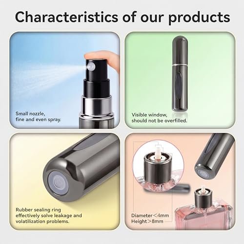 Hoodupo 8ml Atomizer Perfume Travel Size Spray Bottle Empty Refillable (3 Pcs) + 5ml Mini Portable Cologne Dispenser Refill (6 Pcs) - Small Fragrance Accessories Set for Men and Women Avelisse