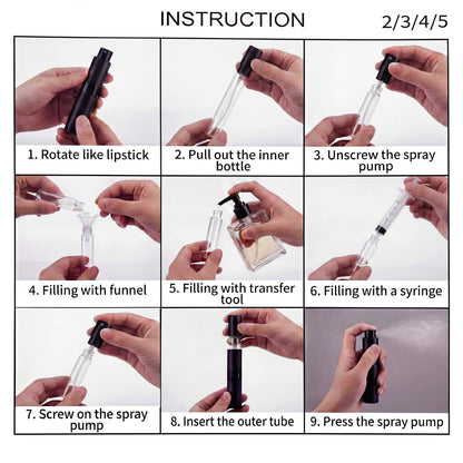 Hoodupo 8ml Atomizer Perfume Travel Size Spray Bottle Empty Refillable (3 Pcs) + 5ml Mini Portable Cologne Dispenser Refill (6 Pcs) - Small Fragrance Accessories Set for Men and Women Avelisse
