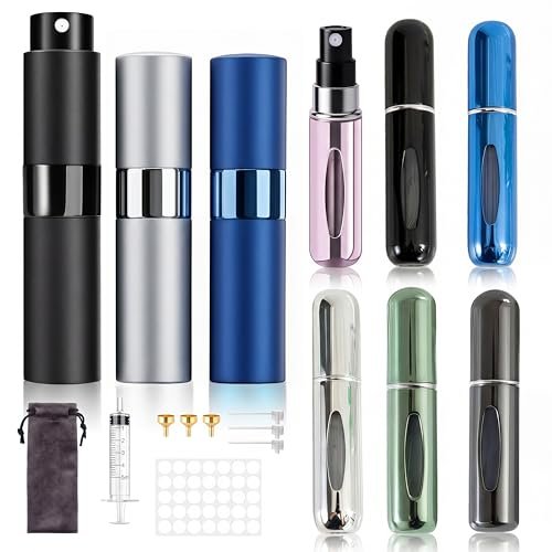 Hoodupo 8ml Atomizer Perfume Travel Size Spray Bottle Empty Refillable (3 Pcs) + 5ml Mini Portable Cologne Dispenser Refill (6 Pcs) - Small Fragrance Accessories Set for Men and Women Avelisse
