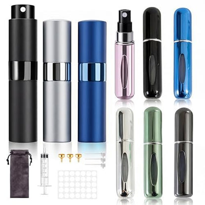 Hoodupo 8ml Atomizer Perfume Travel Size Spray Bottle Empty Refillable (3 Pcs) + 5ml Mini Portable Cologne Dispenser Refill (6 Pcs) - Small Fragrance Accessories Set for Men and Women Avelisse
