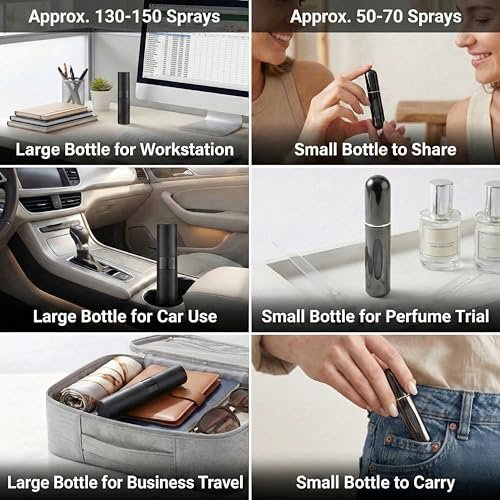 Hoodupo 8ml Atomizer Perfume Travel Size Spray Bottle Empty Refillable (3 Pcs) + 5ml Mini Portable Cologne Dispenser Refill (6 Pcs) - Small Fragrance Accessories Set for Men and Women Avelisse